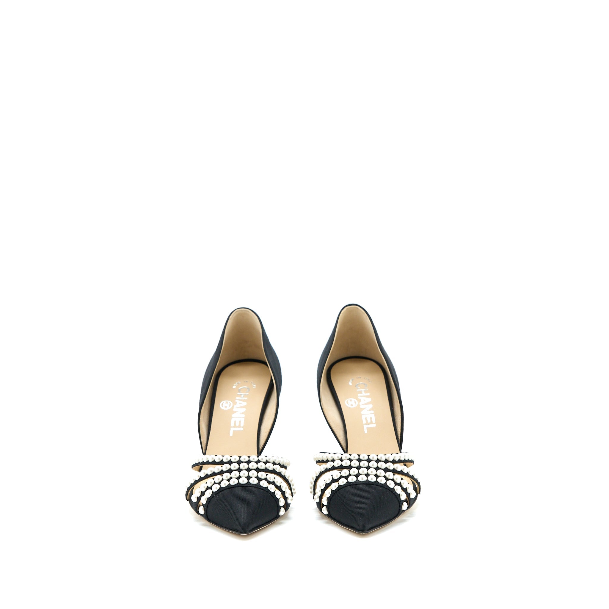 Chanel Size 36 Heels with Pearl Black/White