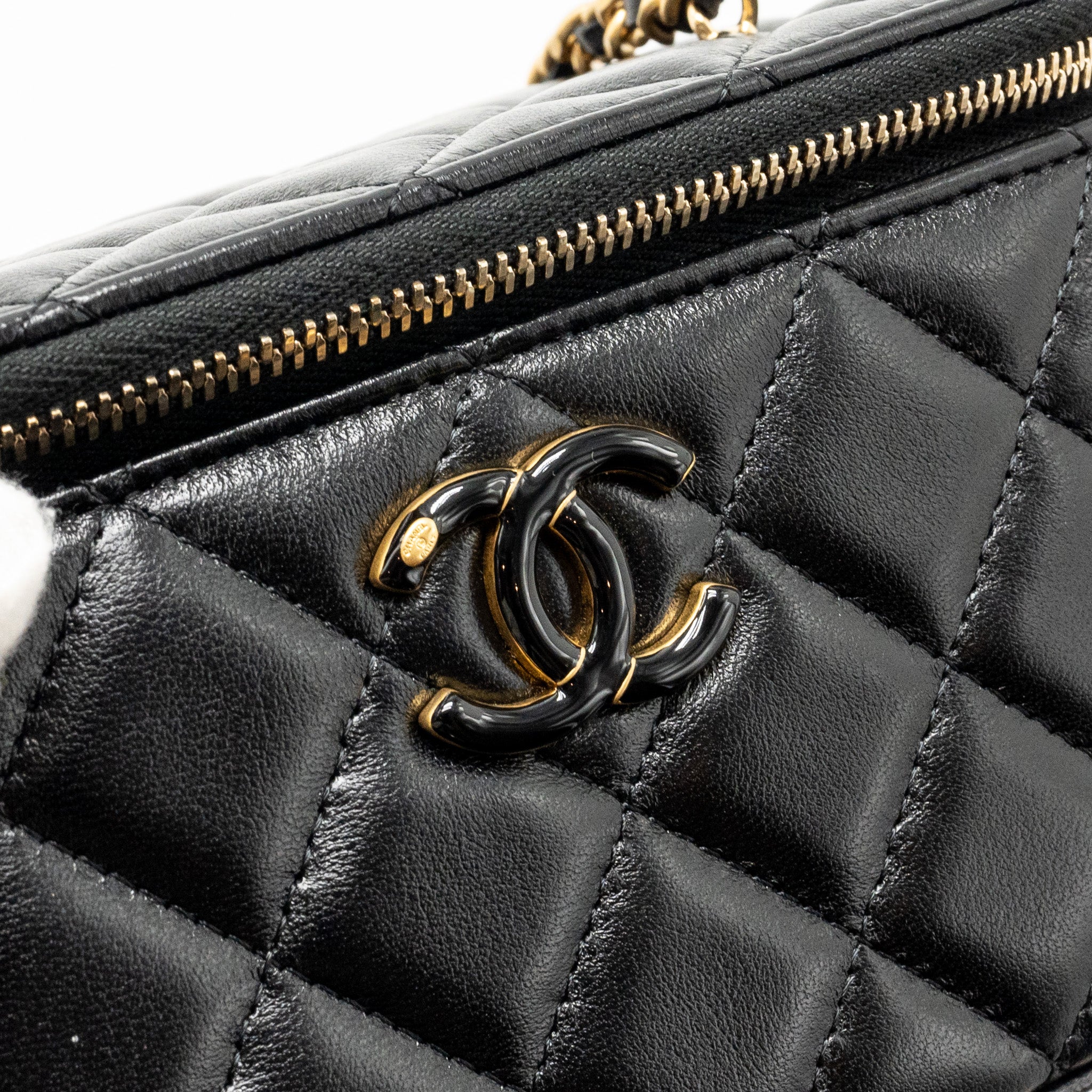 Chanel 24a Long Vanity Case With CC Logo Adjustable Chain Lambskin Black (microchip)