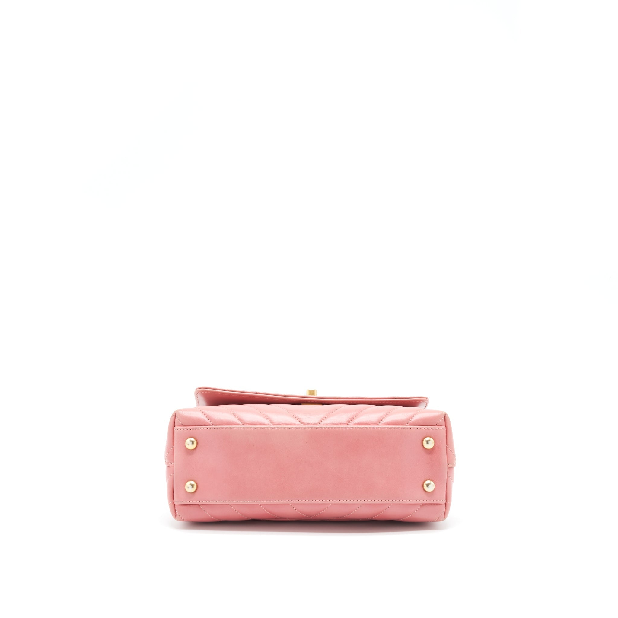 Chanel Small Coco Handle Chevron Calfskin With Lizard Handle Pink