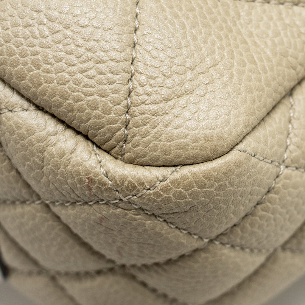 Chanel quilted flap shoulder bag caviar light beige ruthenium