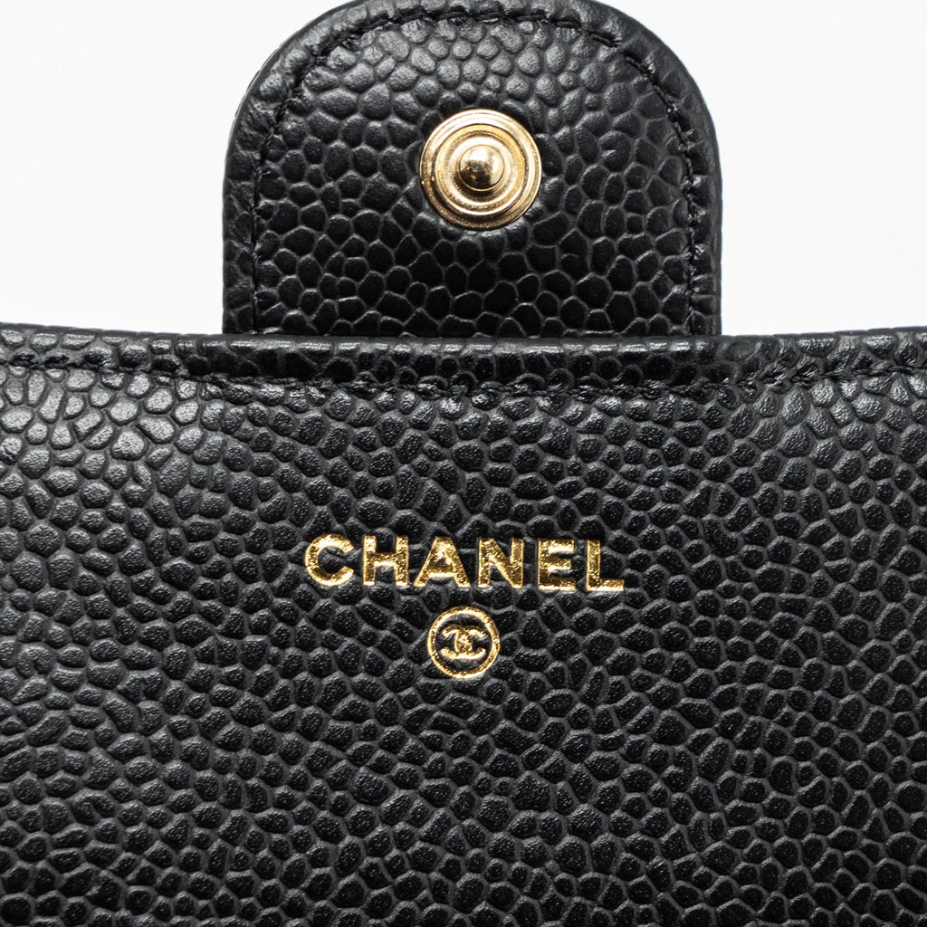 Chanel classic long flap wallet caviar black