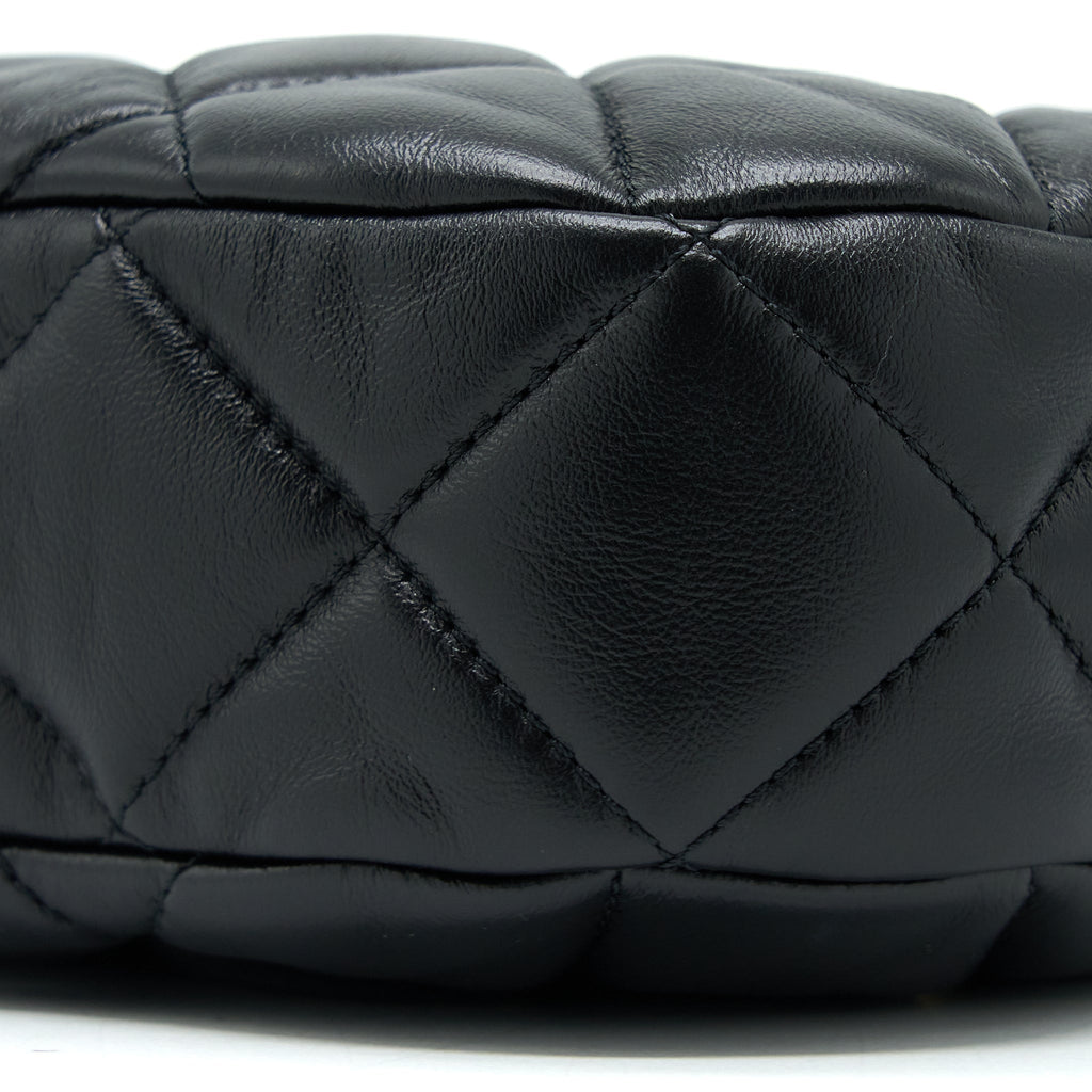 Chanel Quilted Hobo Crossbody Bag Lambskin Black Brushed  (Microchip)