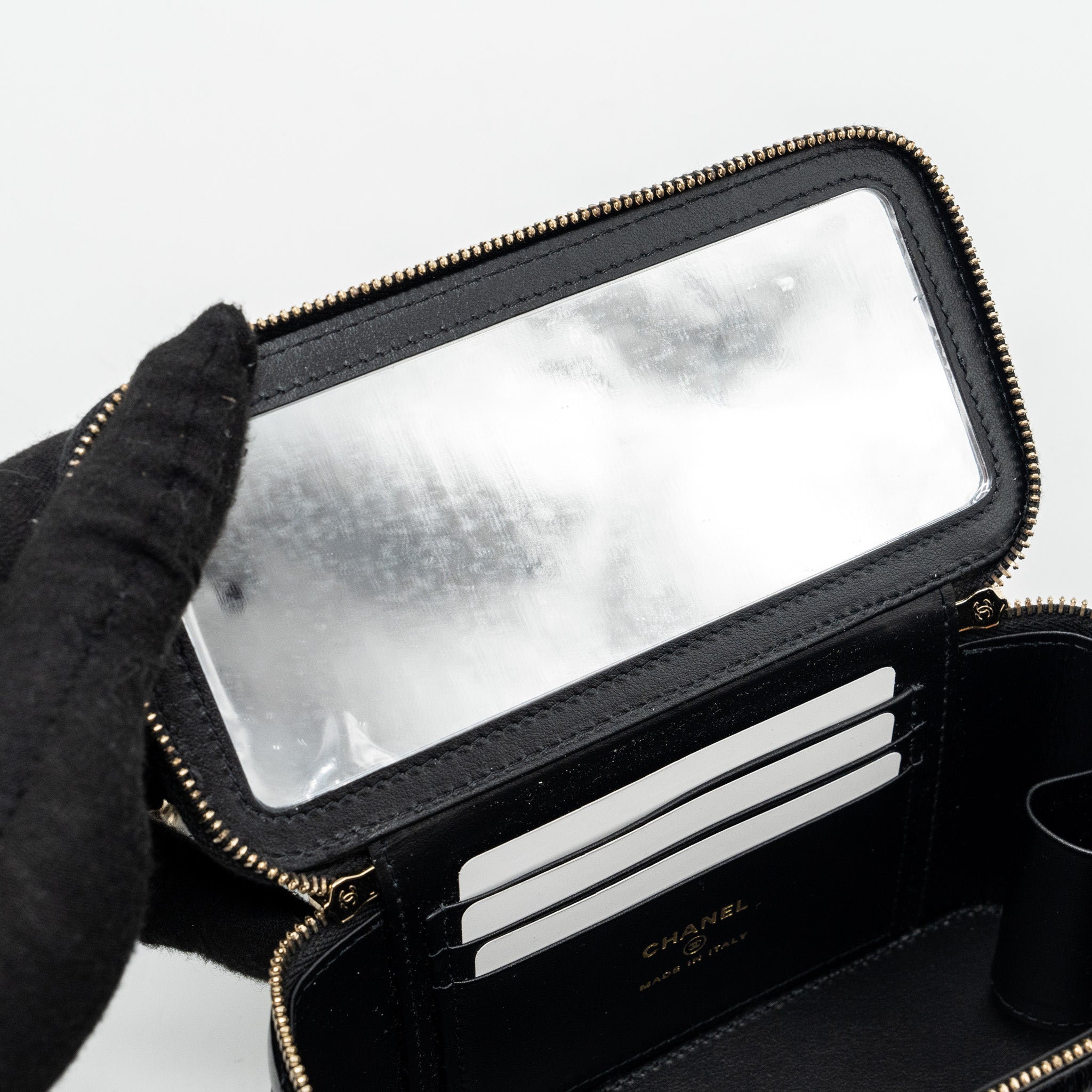 Chanel long vanity case with charms chain Calfskin Black L (microchip)