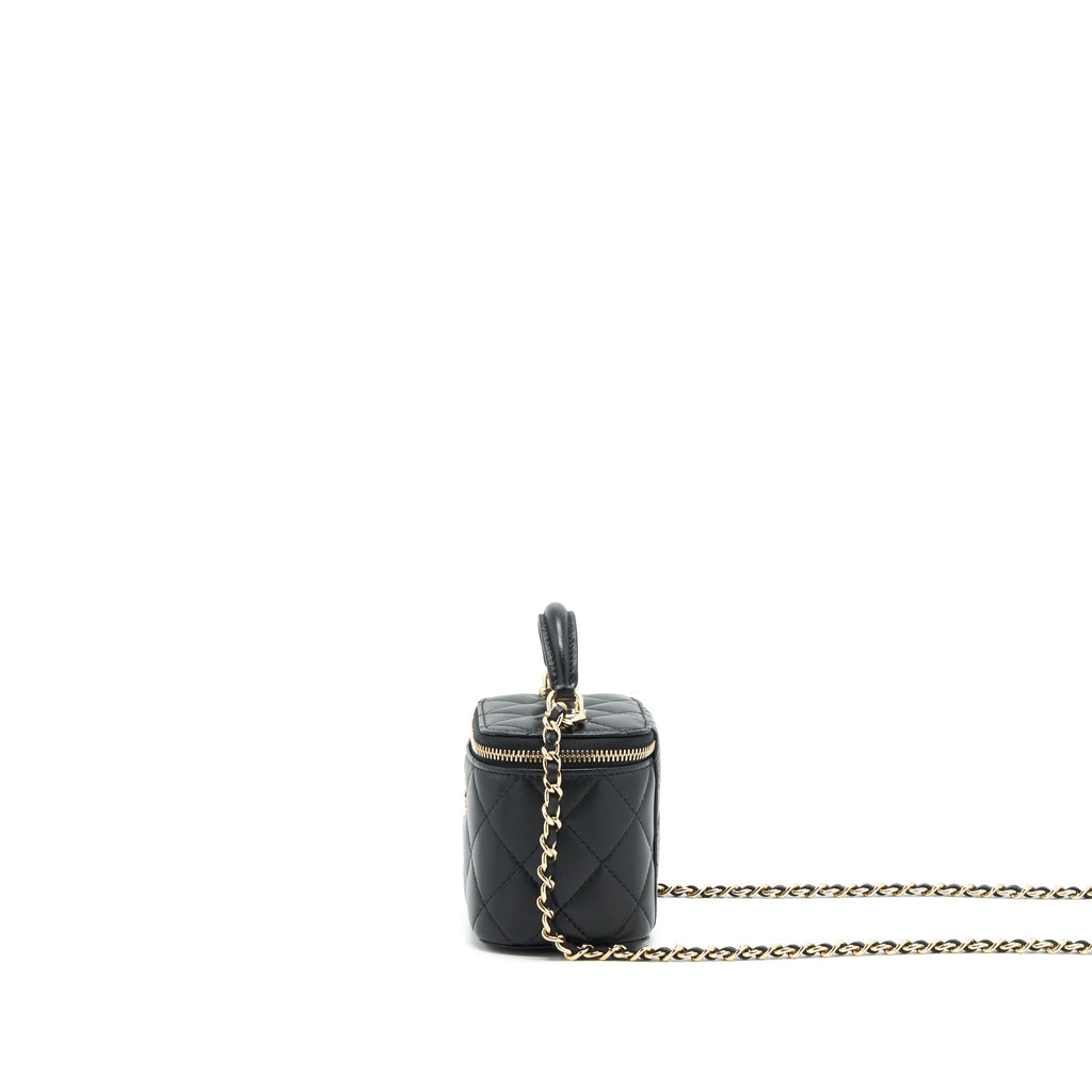 Chanel 22P Top Handle Mini Vanity With Chain Lambskin Black L