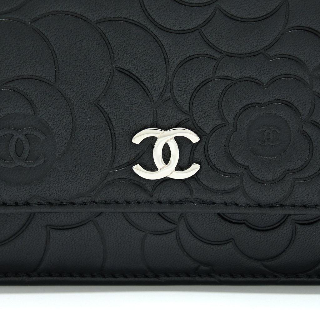 Chanel Camellia Wallet On Chain Lambskin Black