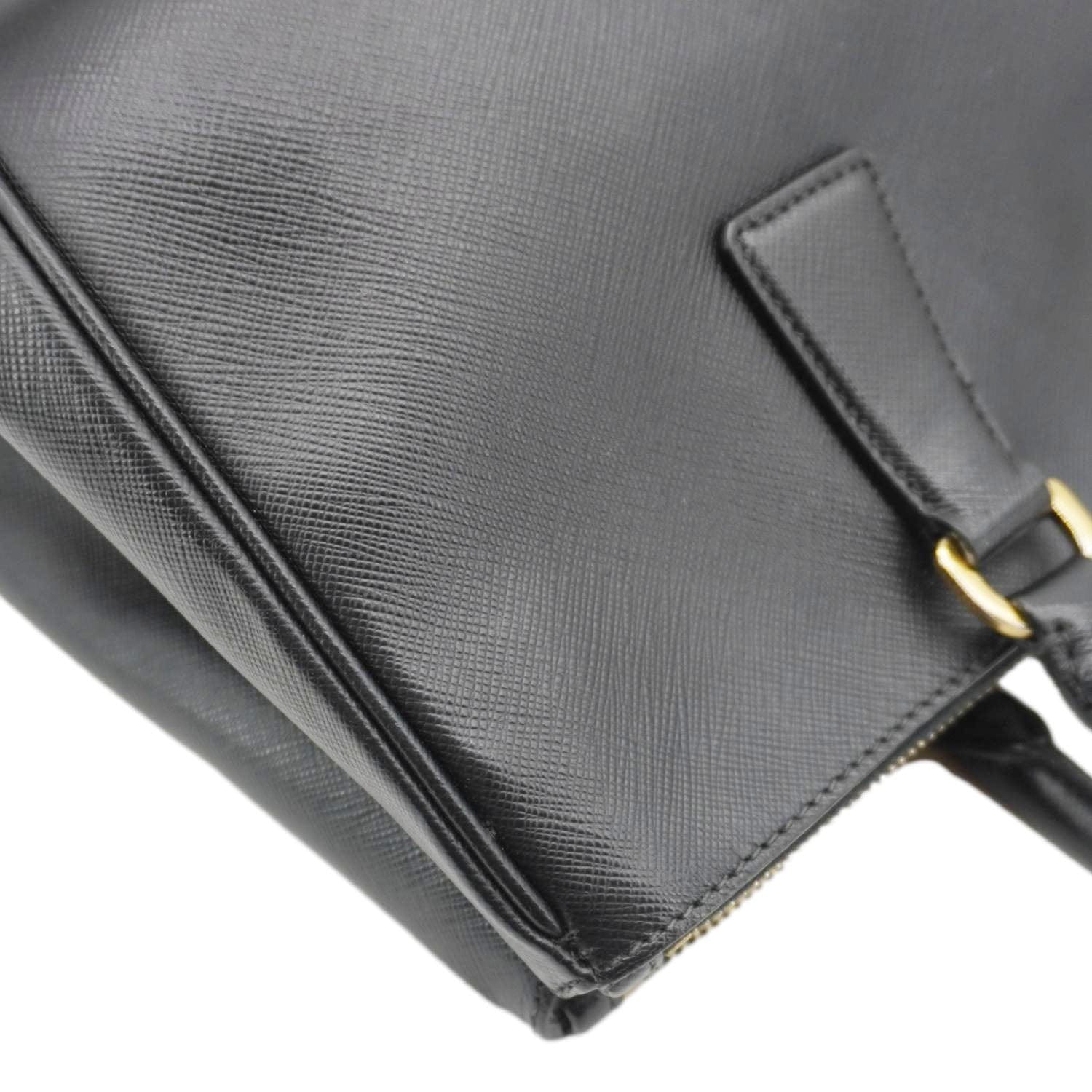 PRADA Galleria Double Zip Saffiano Leather Top Handle Tote Bag Black