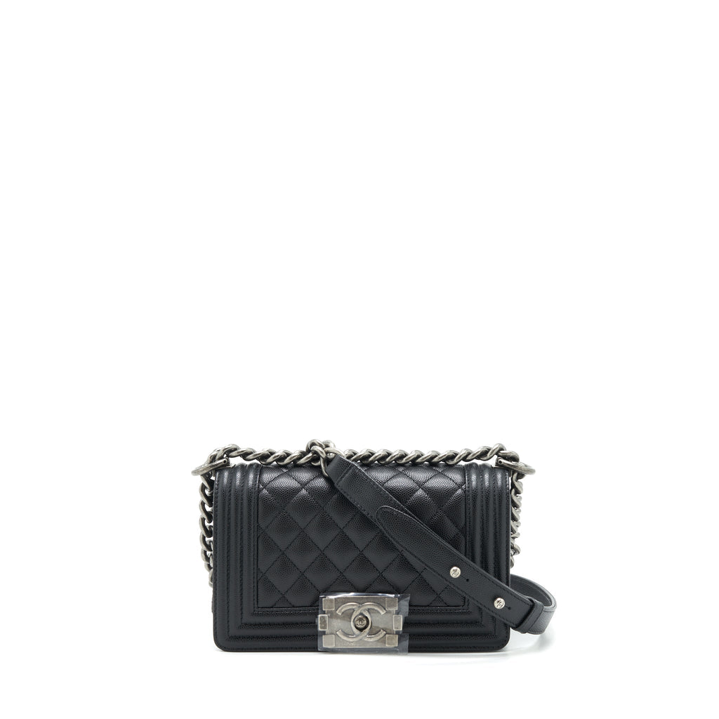 Chanel Small Boy Bag Caviar Black Ruthenium Hardware