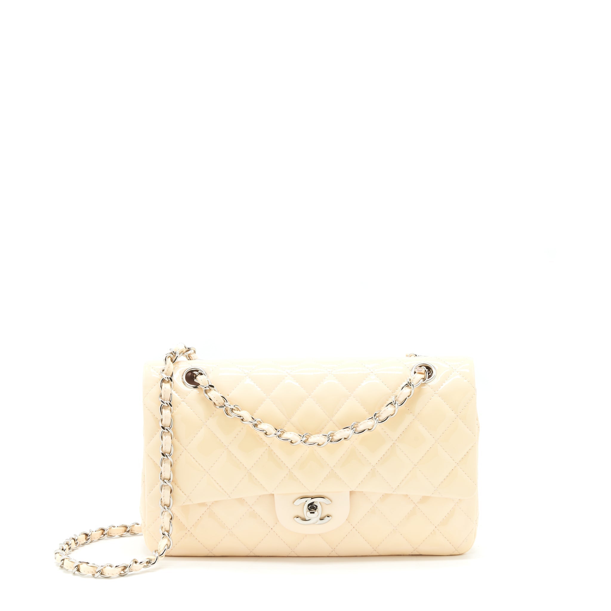 Chanel patent leather medium classic double flap bag Beige