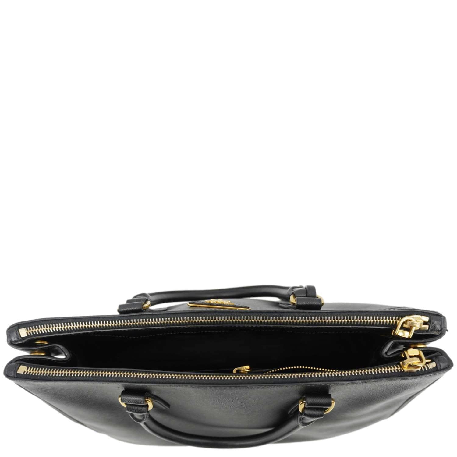PRADA Galleria Double Zip Saffiano Leather Top Handle Tote Bag Black