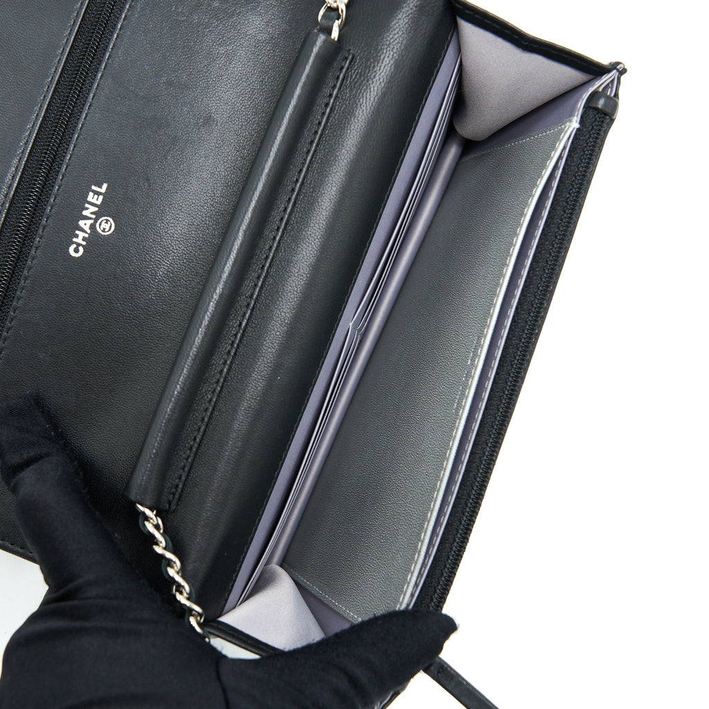 Chanel Camellia Wallet On Chain Lambskin Black