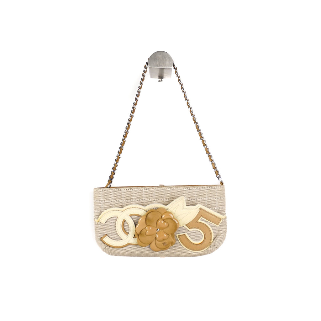 Chanel Camellia No. 5 Chocolate Canvas Pochette