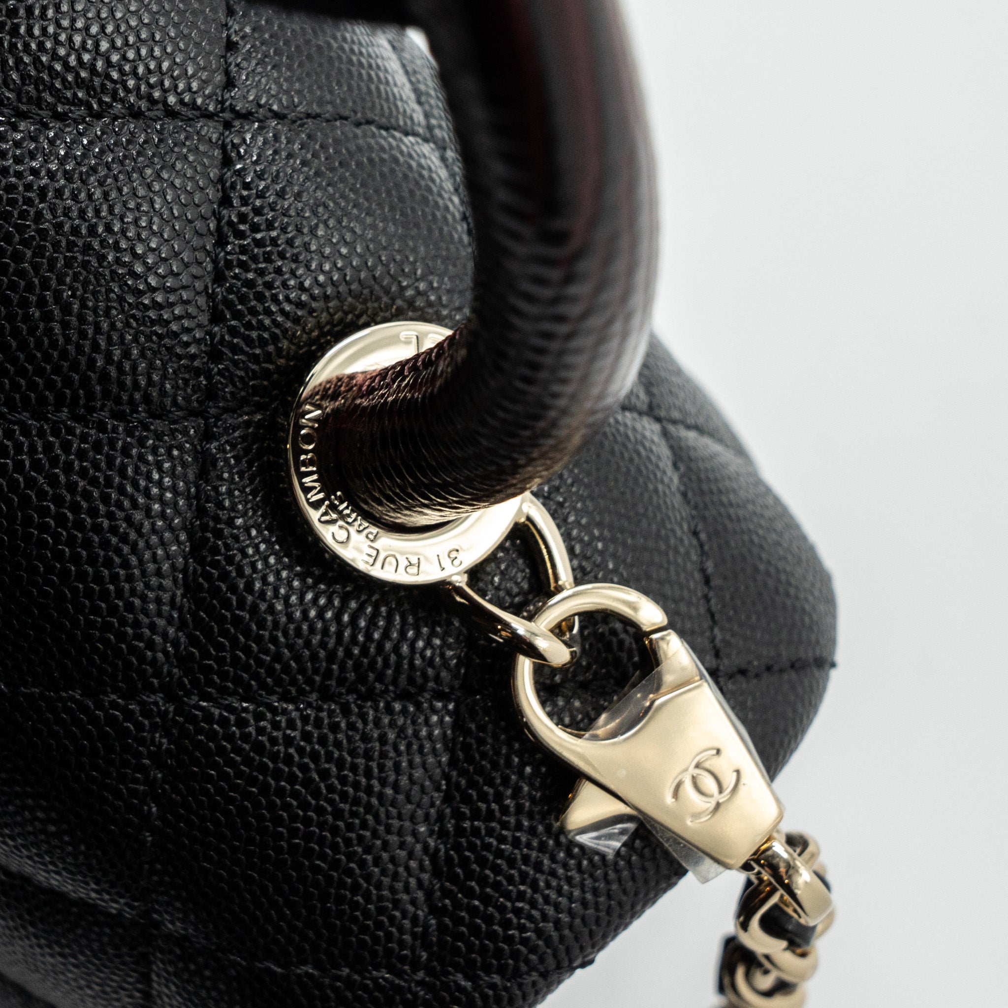 Chanel Medium Coco Handle Flap Bag Lizard Embossed Handle Caviar Black L
