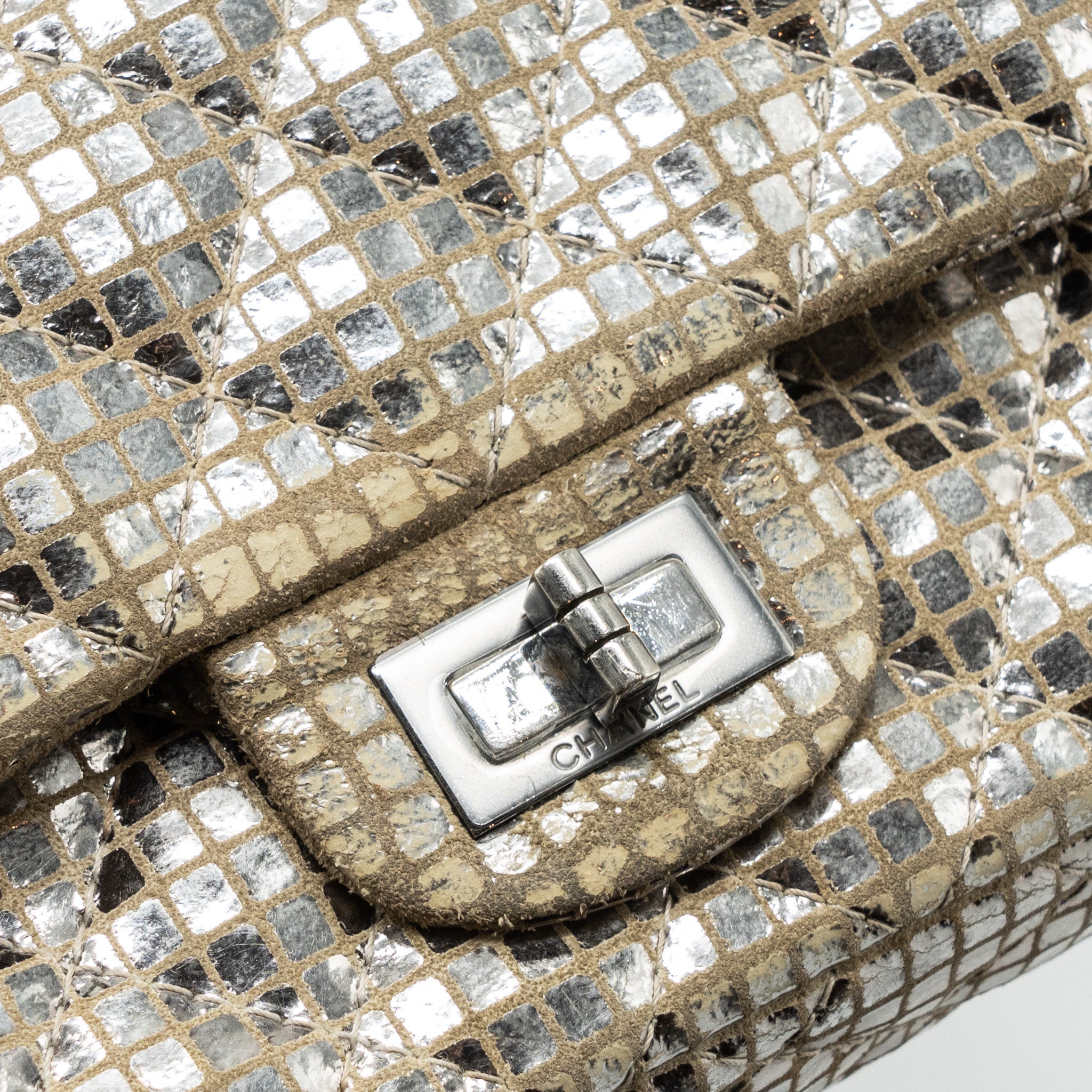 Chanel mini 2.55 reissue flap bag calfskin beige / silver