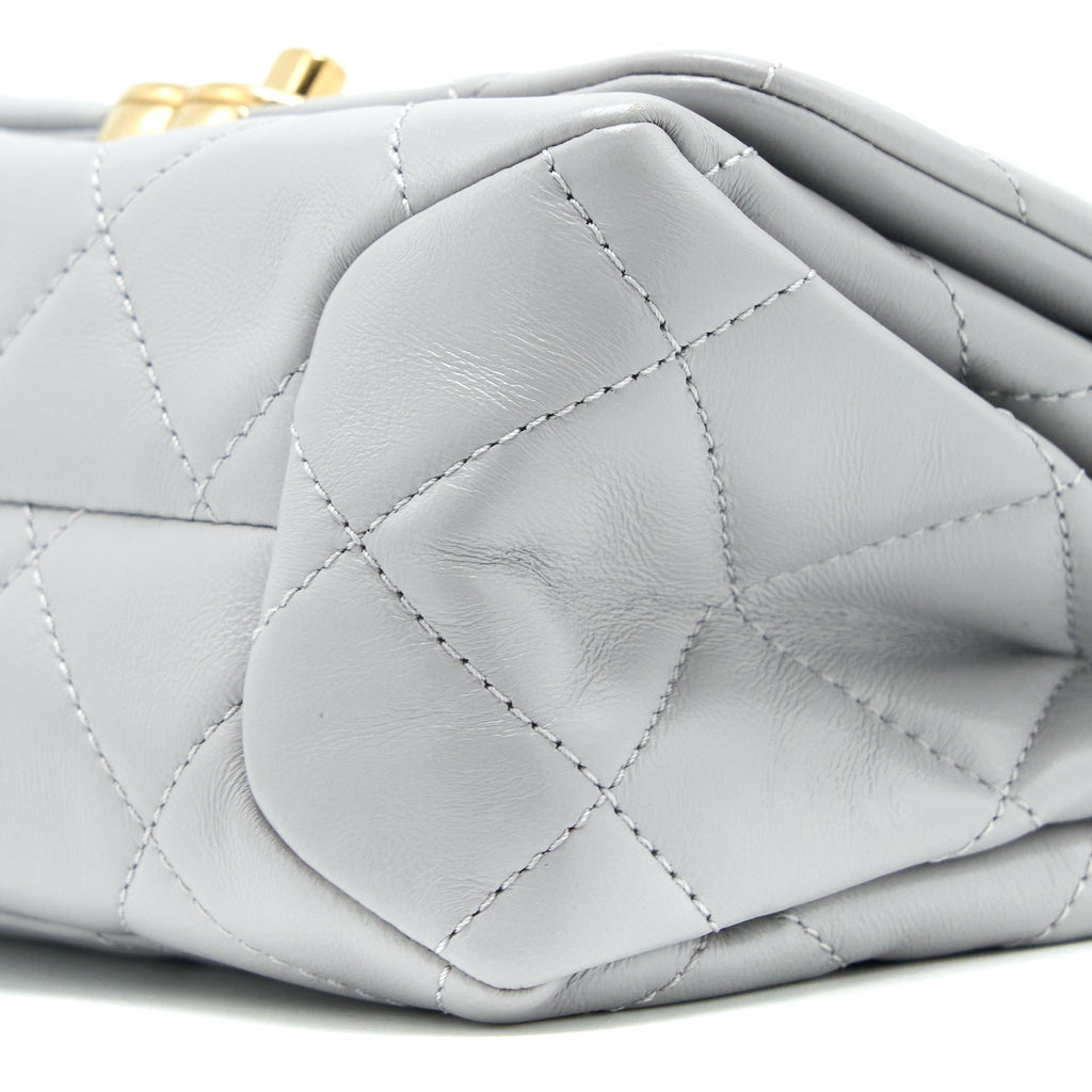 Chanel Quilted Mini Flap Bag Lambskin Light Grey  (Microchip)
