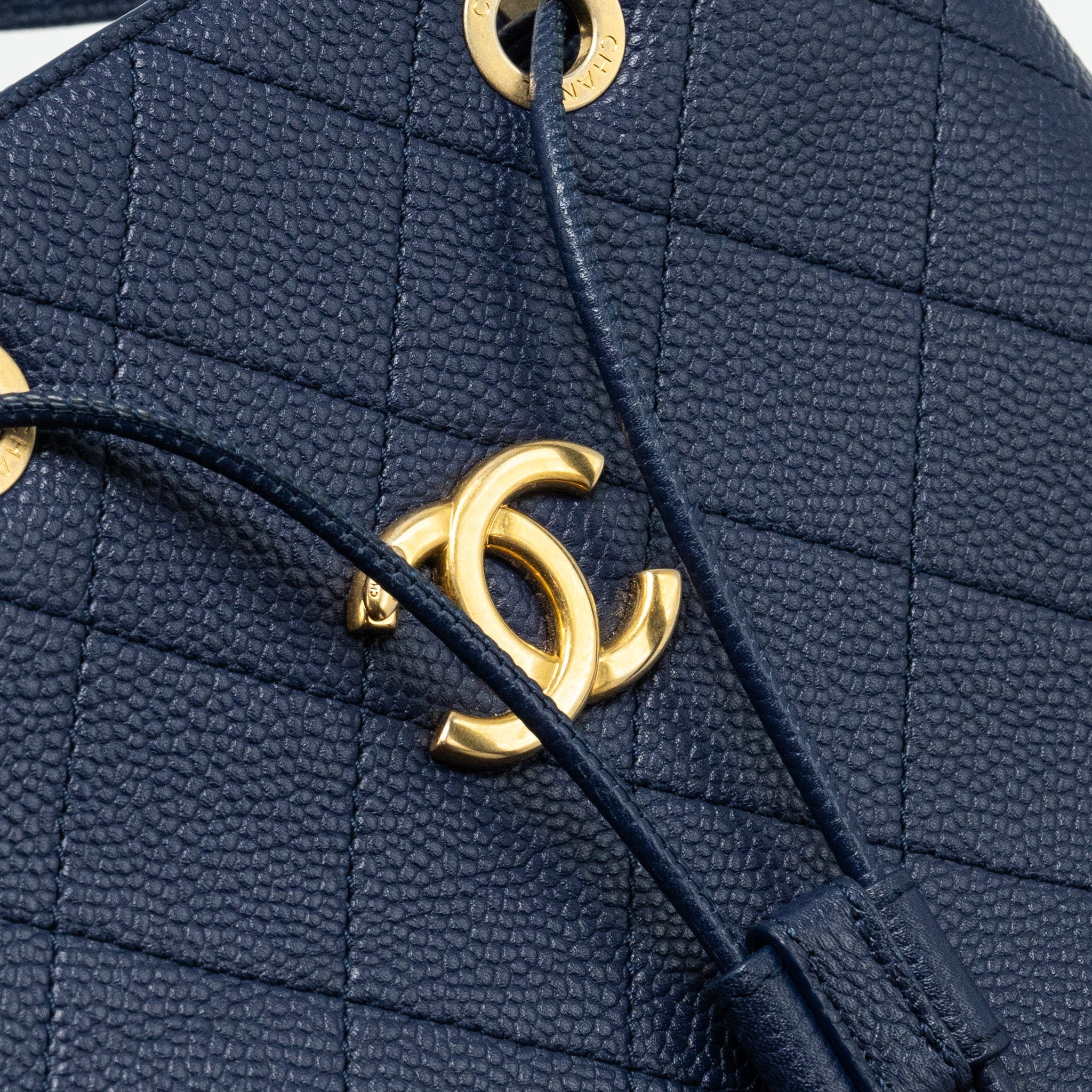 Chanel Top Handle Drawstring Bucket Bag Caviar Navy