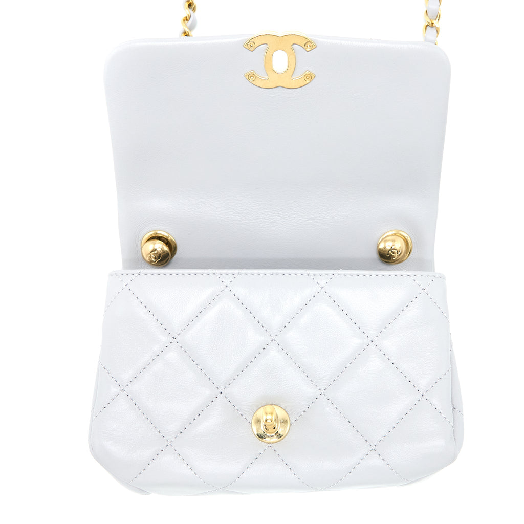 Chanel Quilted Mini Flap Bag Lambskin Light Grey  (Microchip)