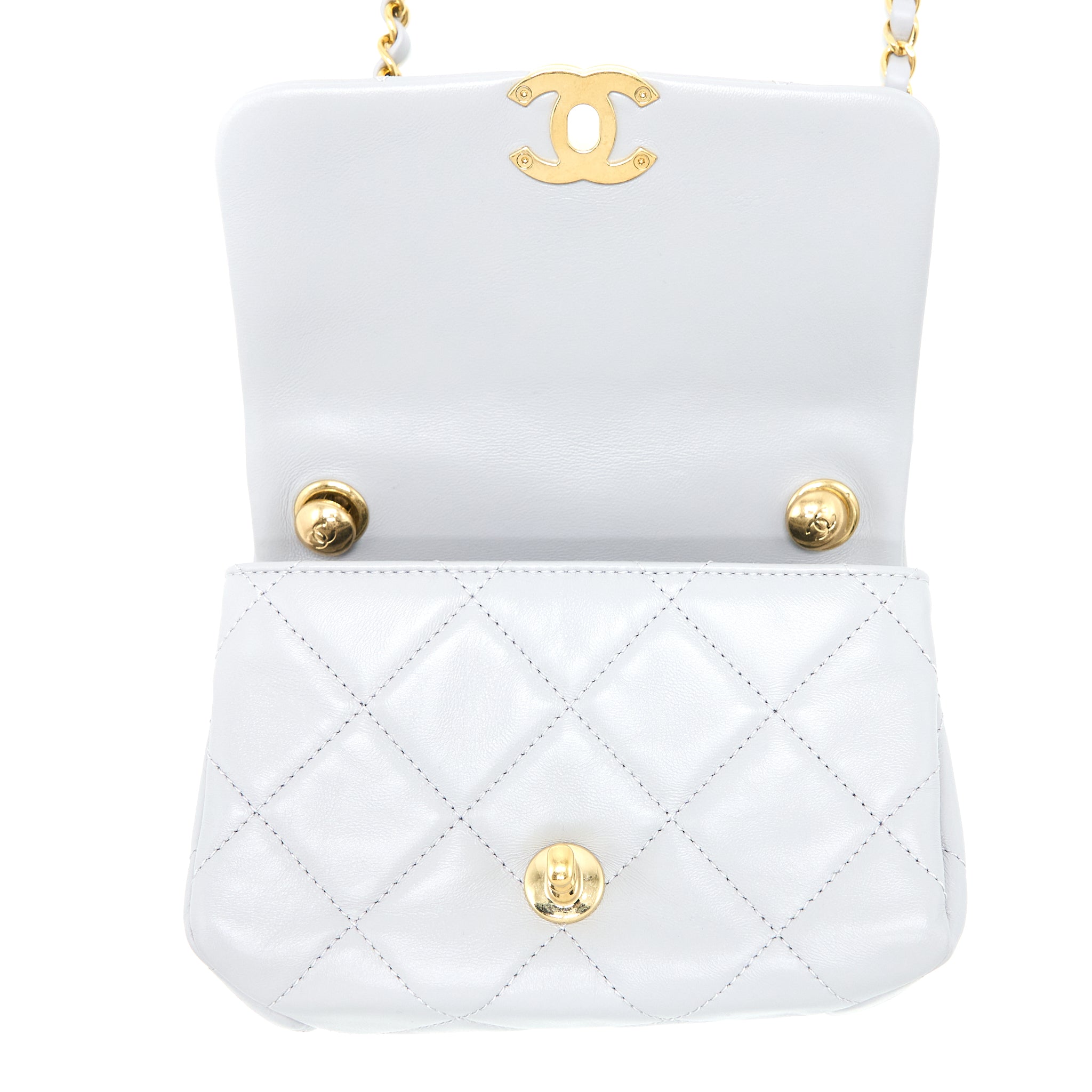 Chanel Quilted Mini Flap Bag Lambskin Light Grey  (Microchip)