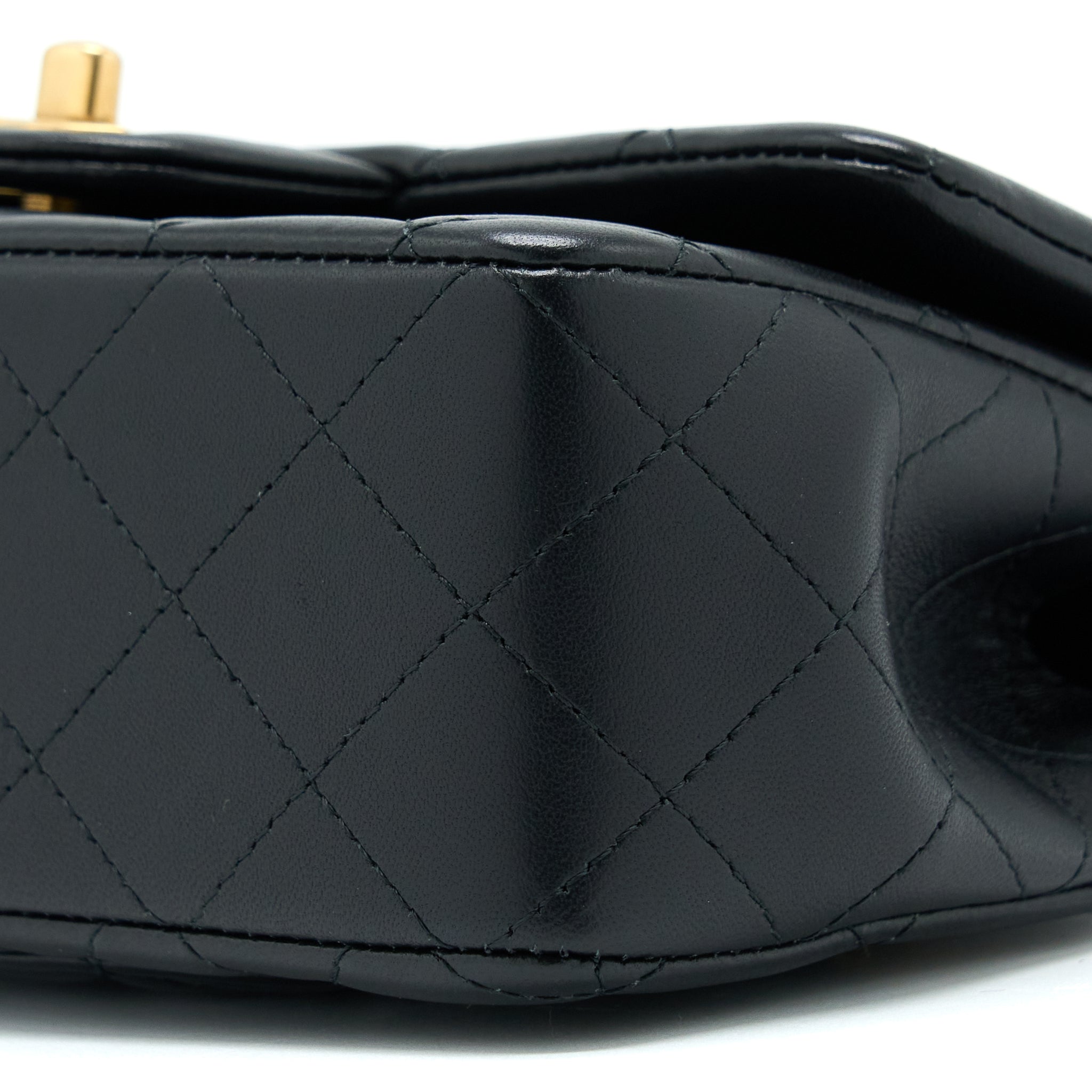 Chanel 21K Top Handle Mini Rectangular Flap Bag Lambskin Black Brushed (Microchip)