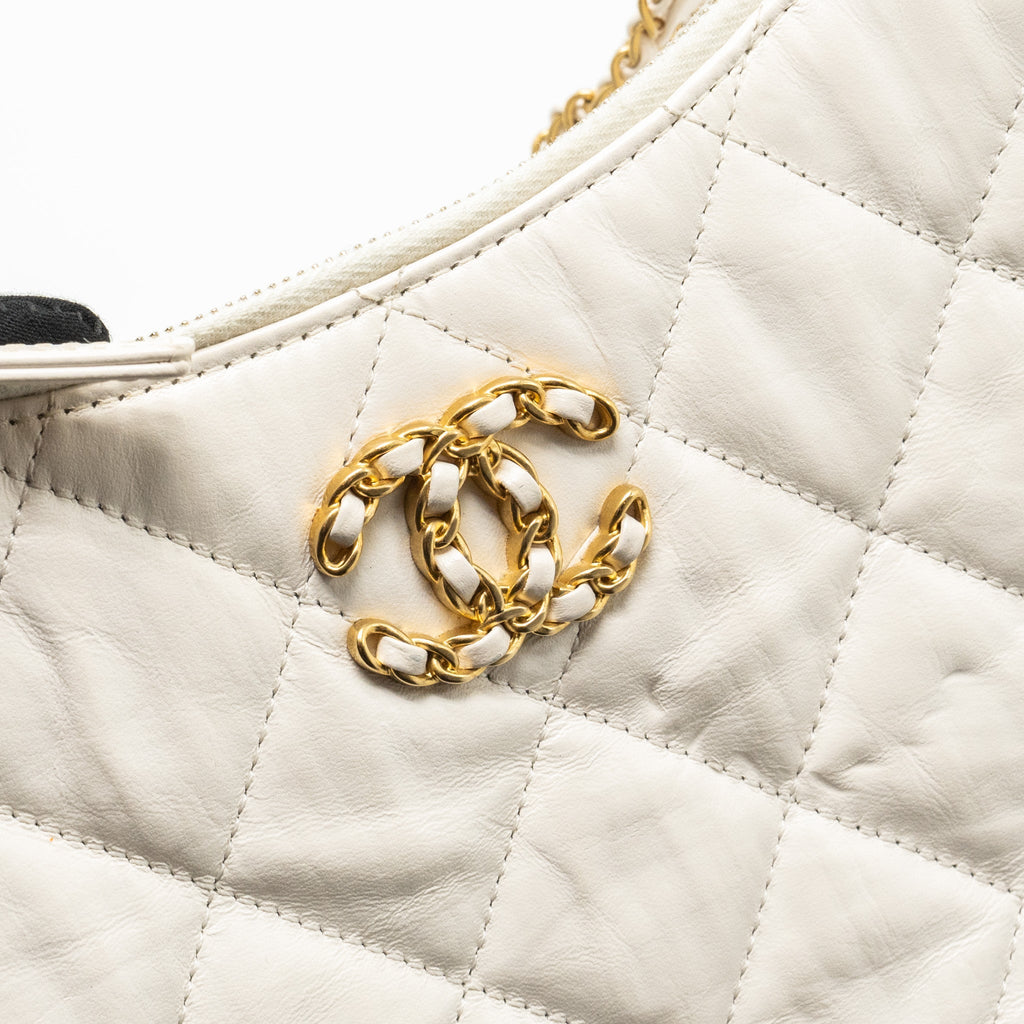 Chanel 23K Hobo Shoulder Bag Calfskin White  (Microchip)