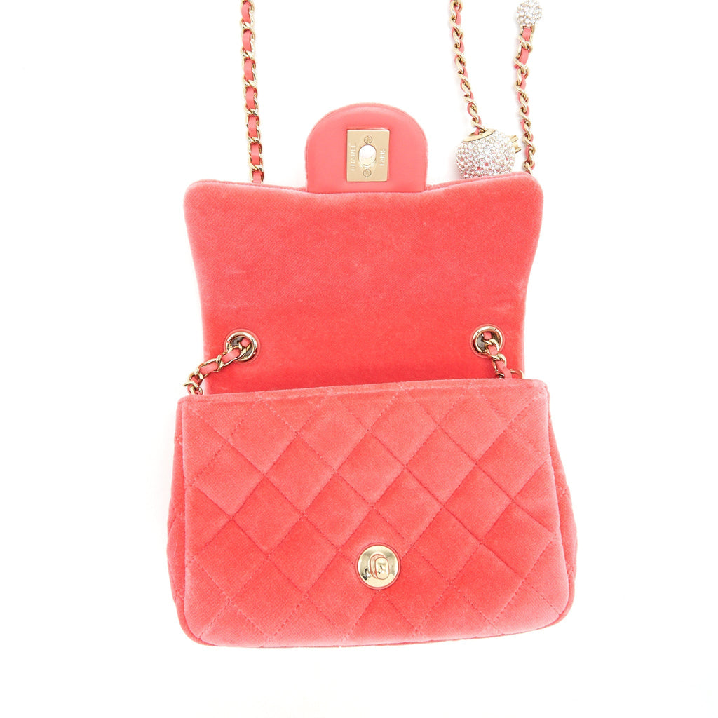 Chanel Pearl Crush Mini Square Flap Bag Velvet Pink