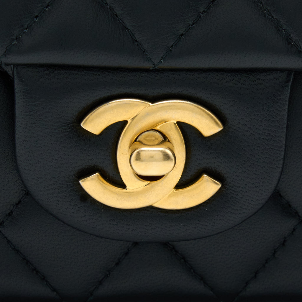 Chanel 21K Top Handle Mini Rectangular Flap Bag Lambskin Black Brushed (Microchip)