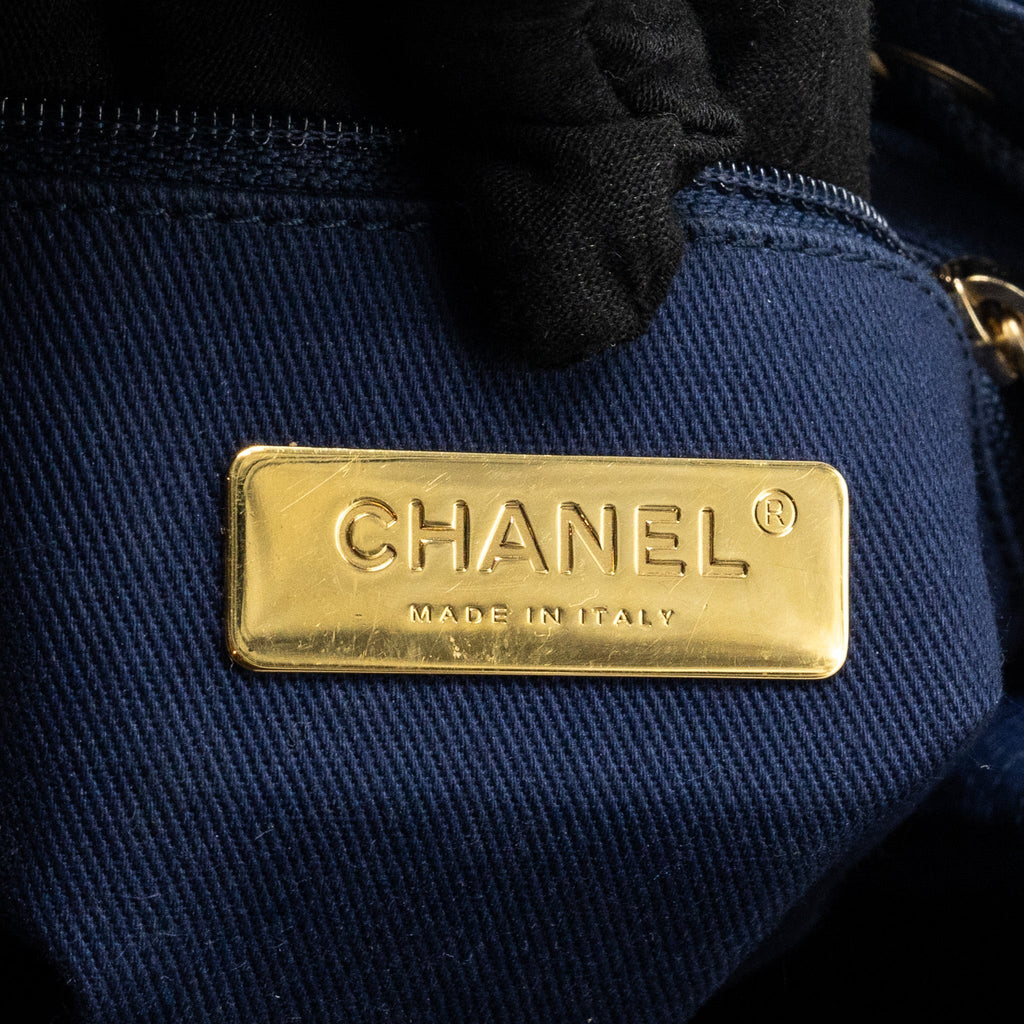 Chanel Top Handle Drawstring Bucket Bag Caviar Navy