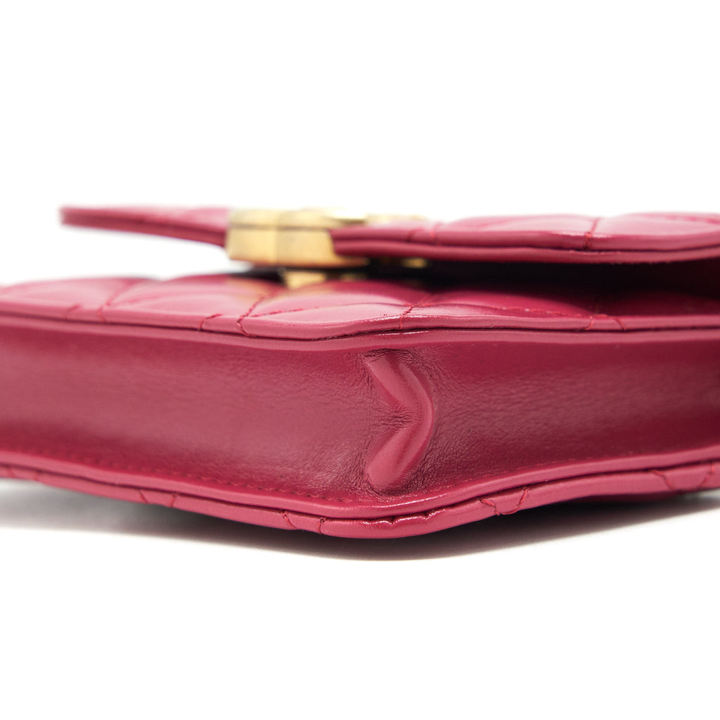 Chanel 21A Gold crush mini flap bag with chain calfskin raspberry pink