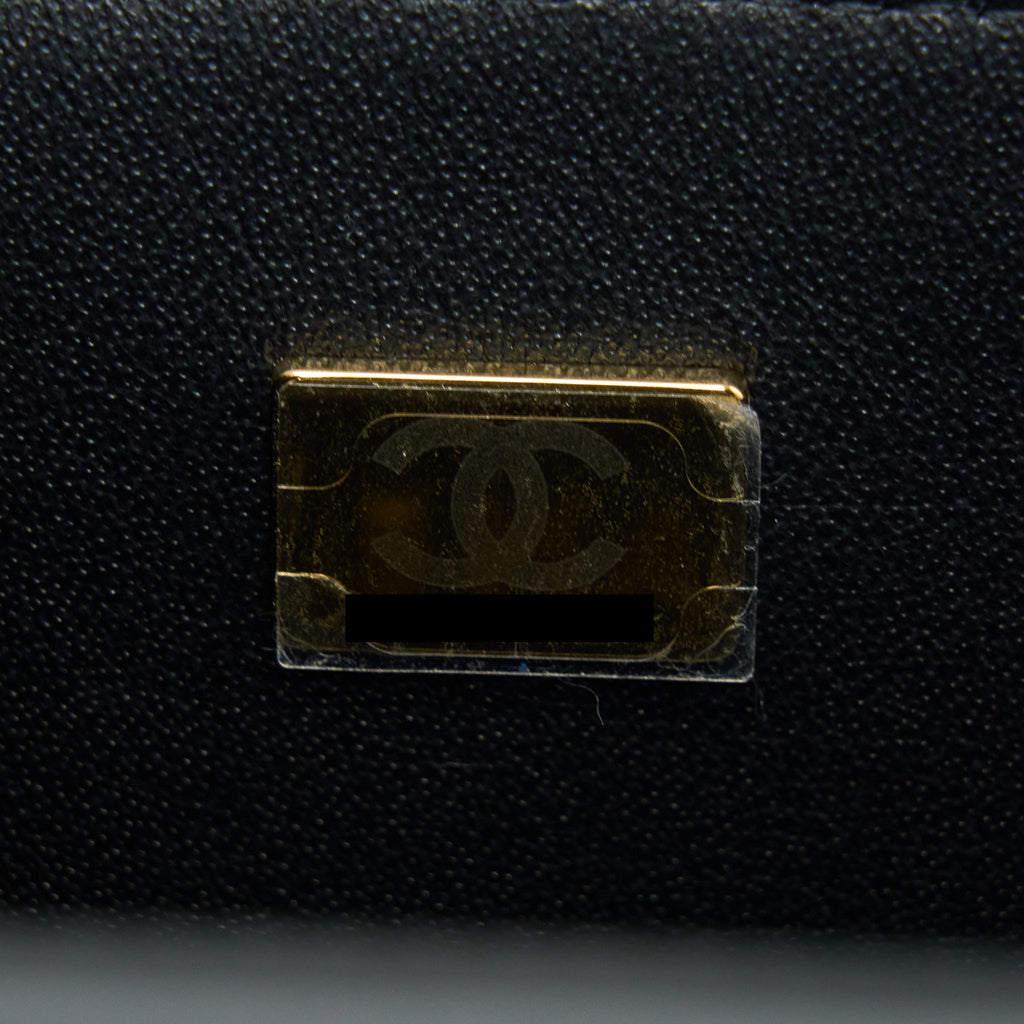 Chanel 21K Top Handle Mini Rectangular Flap Bag Lambskin Black Brushed (Microchip)