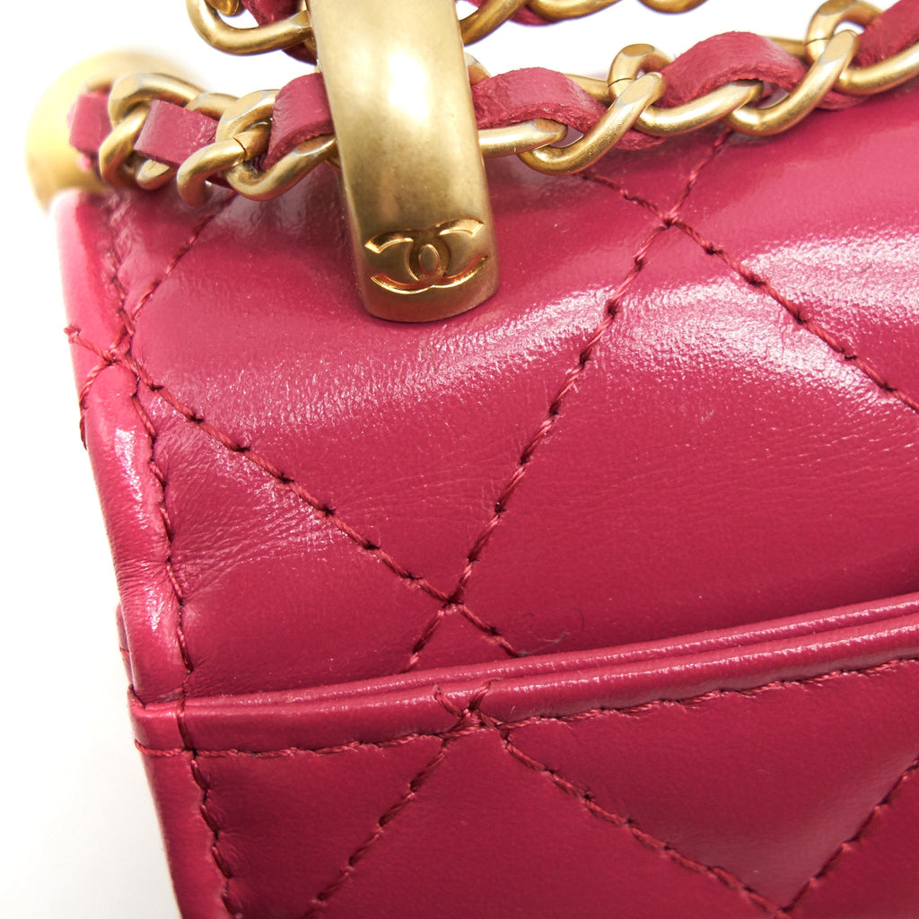 Chanel 21A Gold crush mini flap bag with chain calfskin raspberry pink