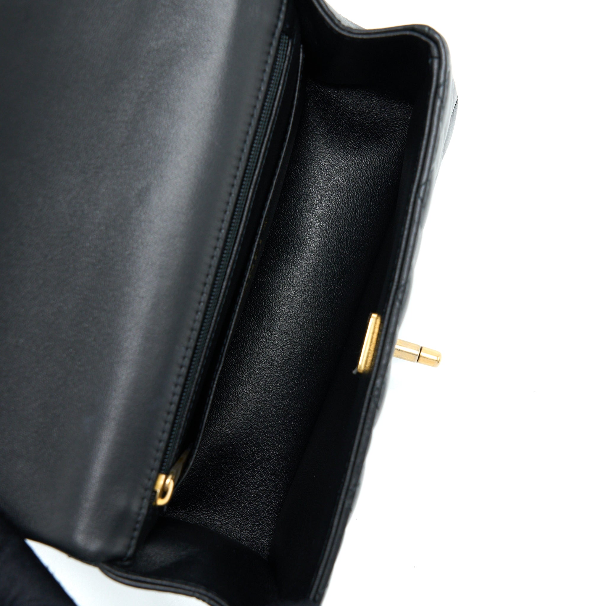 Chanel 21K Top Handle Mini Rectangular Flap Bag Lambskin Black Brushed (Microchip)