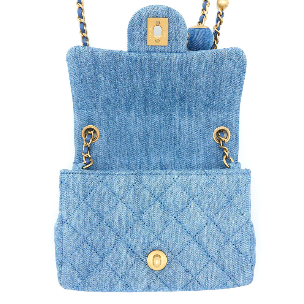 Chanel Pearl Crush Mini Square Flap Bag Denim  (Microchip)