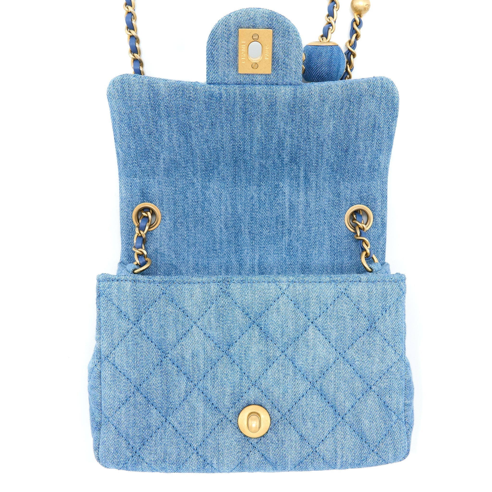 Chanel Pearl Crush Mini Square Flap Bag Denim  (Microchip)