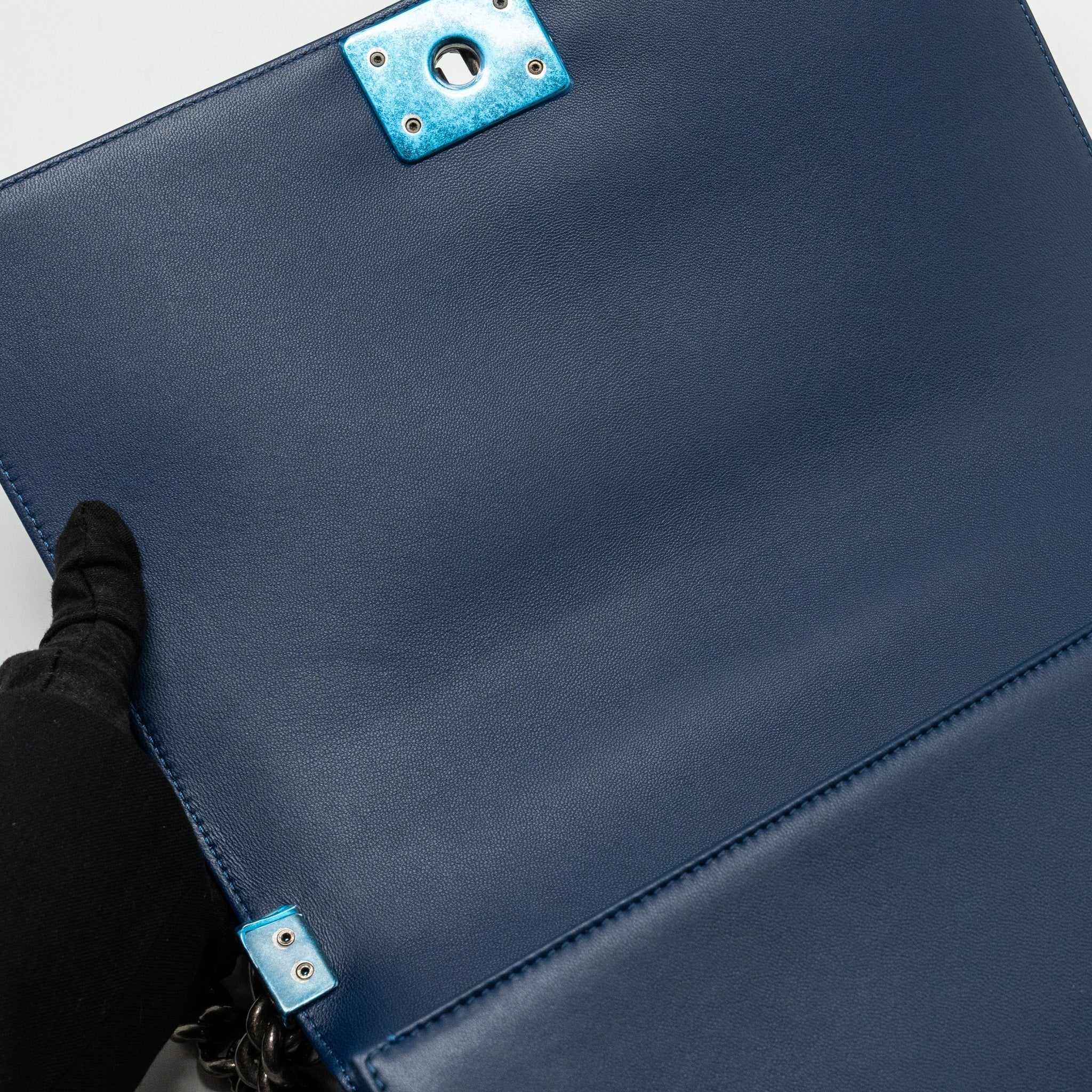 Chanel new medium boy bag chevron Lambskin blue ruthenium