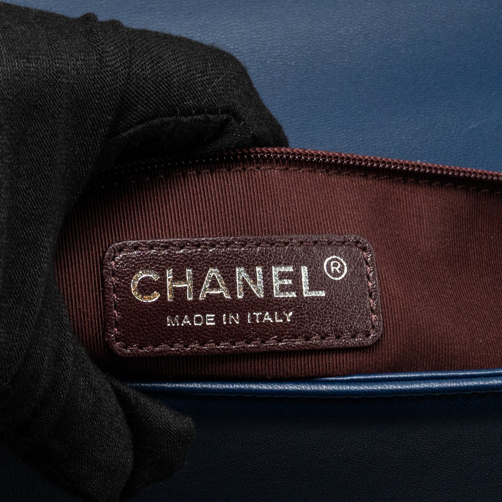 Chanel new medium boy bag chevron Lambskin blue ruthenium