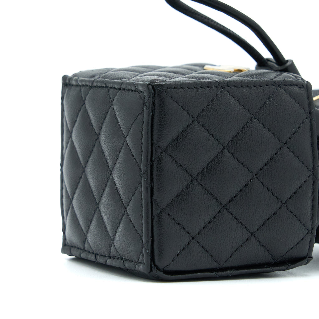 Chanel Mini Vanity Bucket Crossbody Lambskin Black Brushed