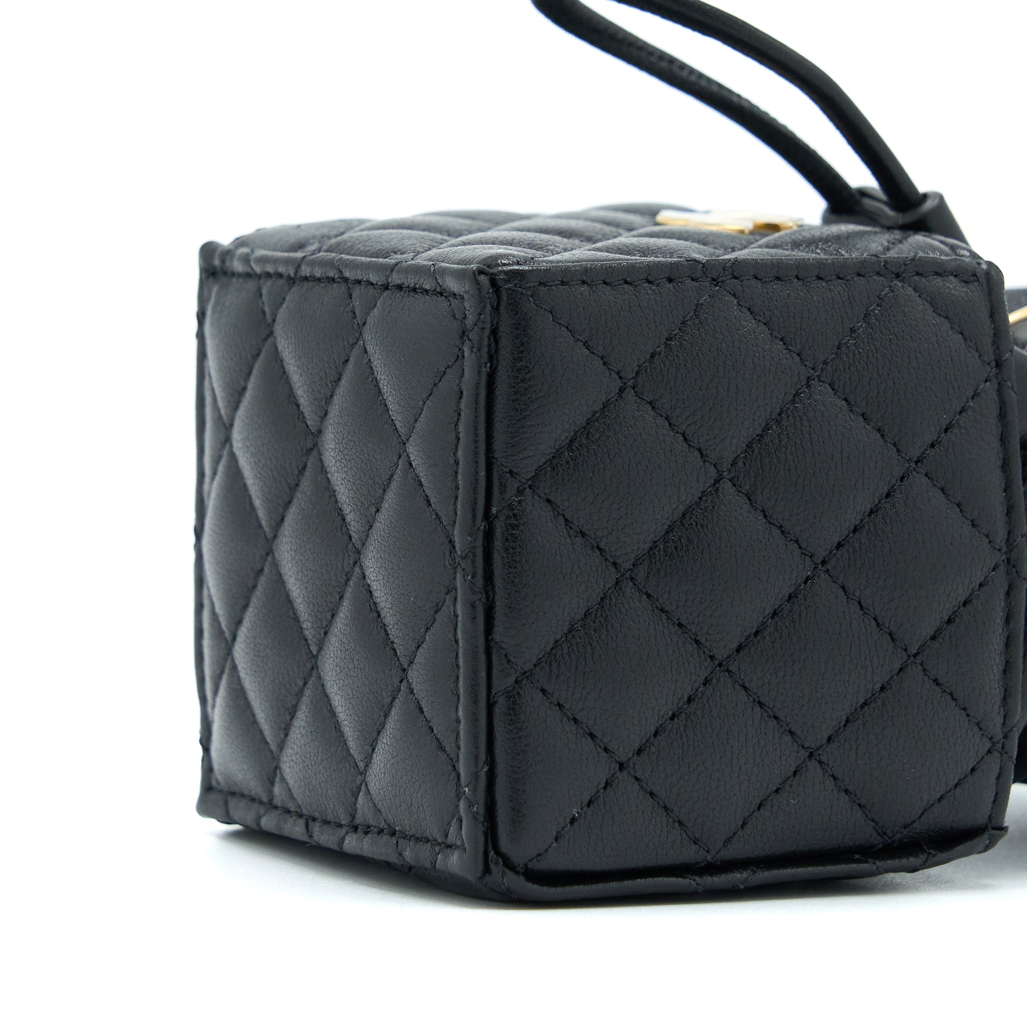 Chanel Mini Vanity Bucket Crossbody Lambskin Black Brushed