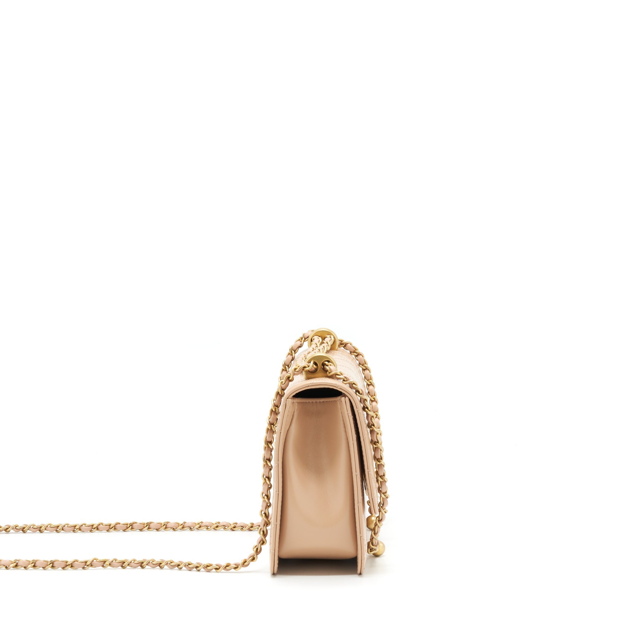 Chanel 21A Gold Crush Flap Bag Calfskin Beige