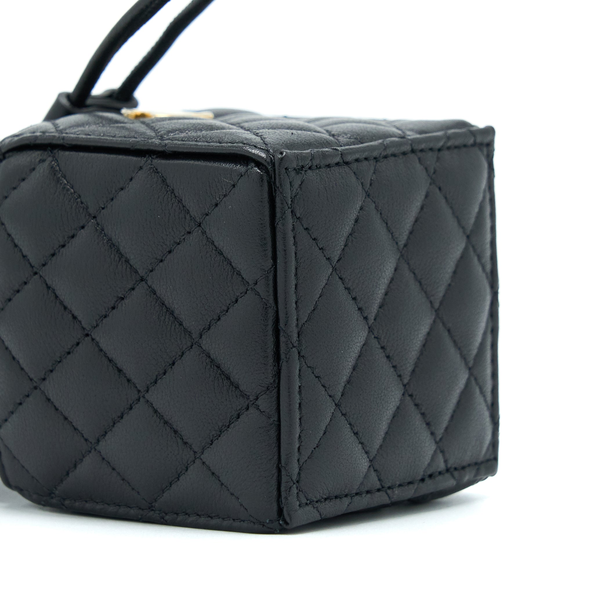 Chanel Mini Vanity Bucket Crossbody Lambskin Black Brushed