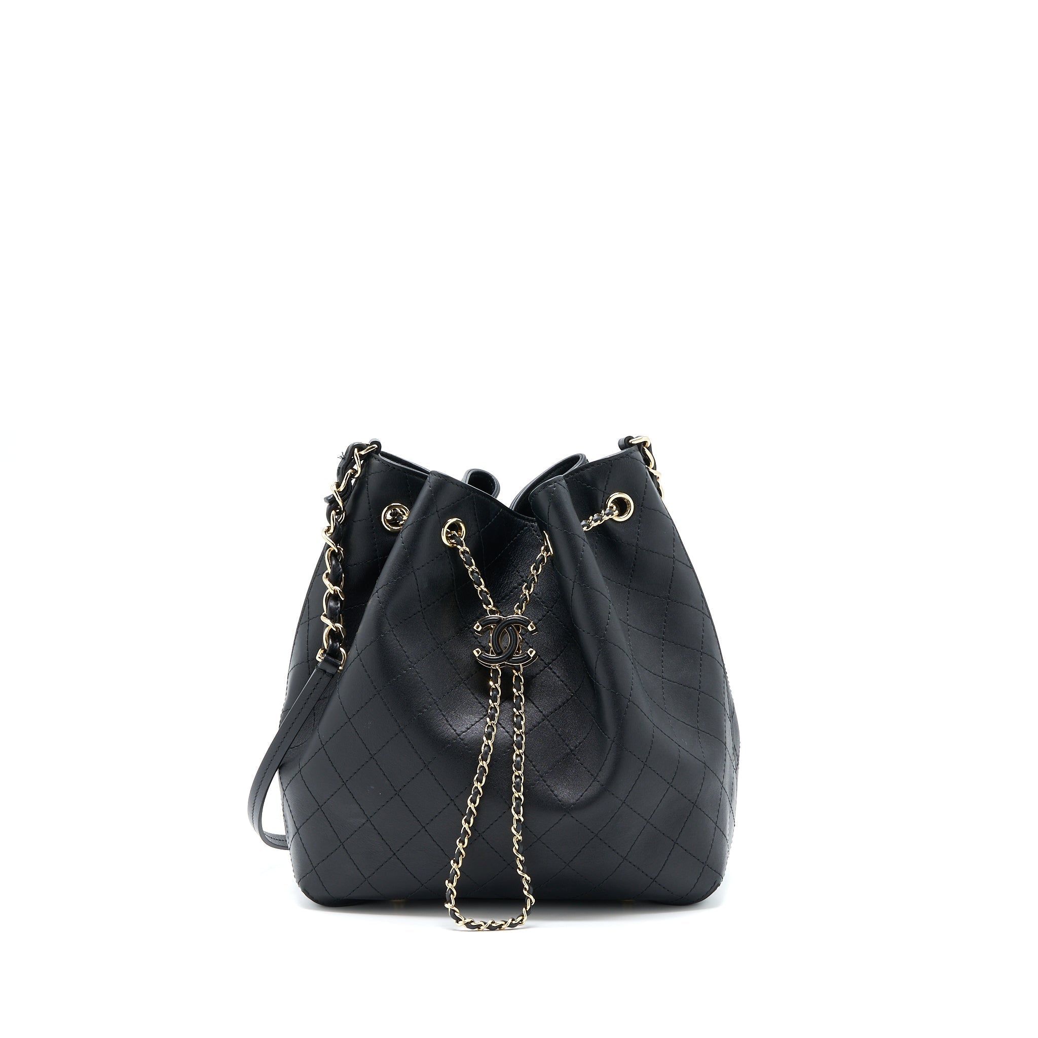 Chanel Drawstring Bucket Bag Calfskin Black L