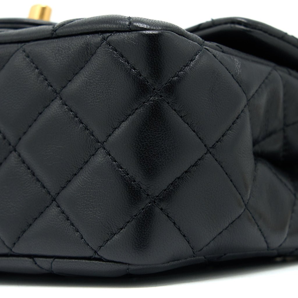 Chanel Pearl Crush Mini Square Flap Bag Lambskin Black  (Microchip)