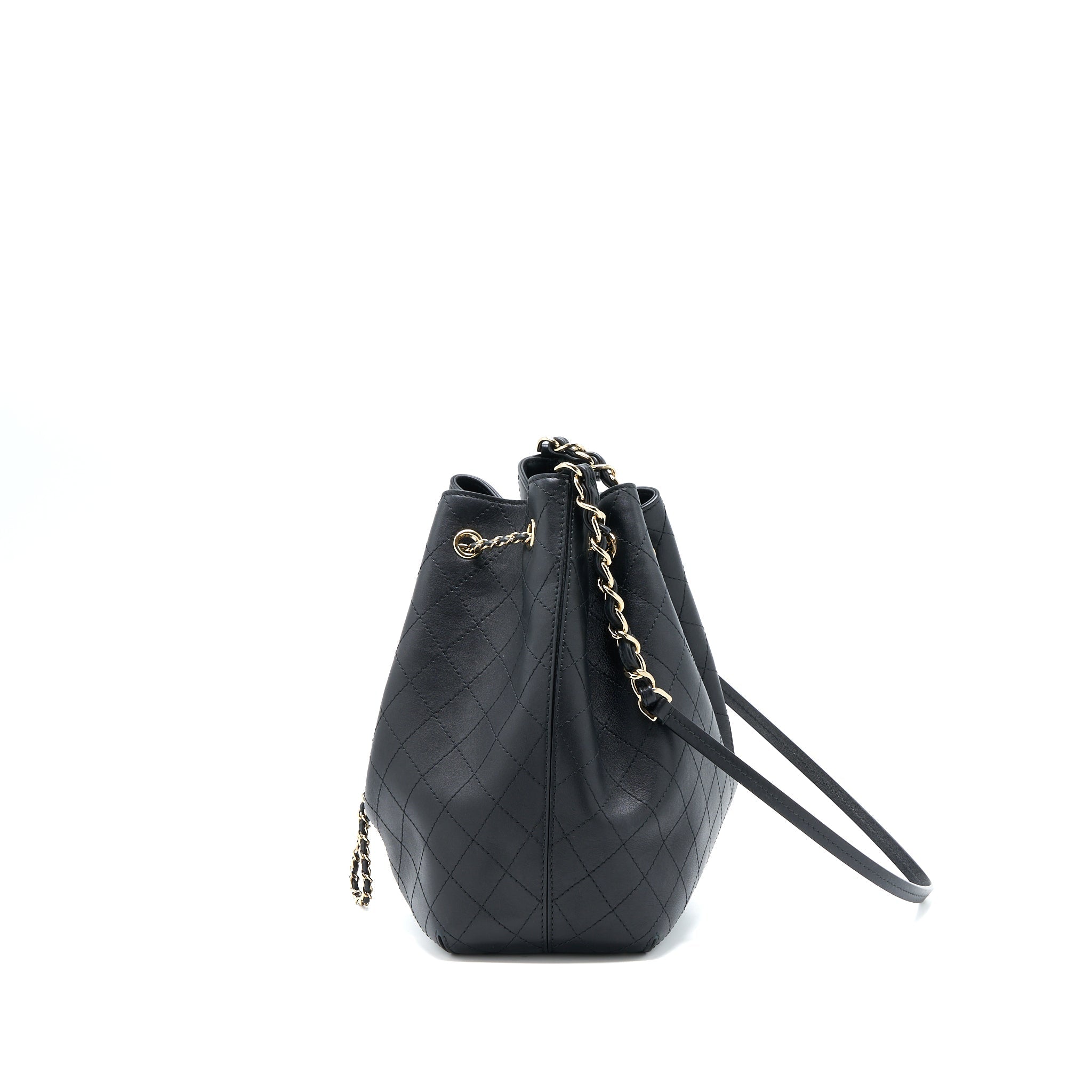 Chanel Drawstring Bucket Bag Calfskin Black L