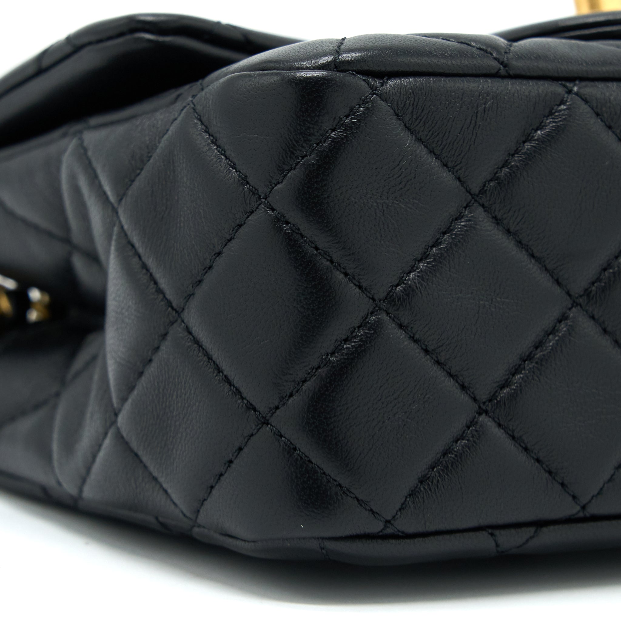 Chanel Pearl Crush Mini Square Flap Bag Lambskin Black  (Microchip)