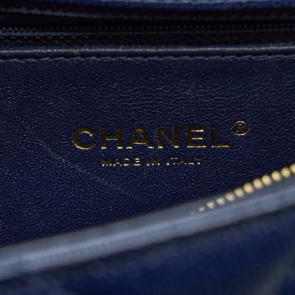 Chanel Medium Chevron Coco Handle Bag Caviar with Lizard Handle Navy Brushed