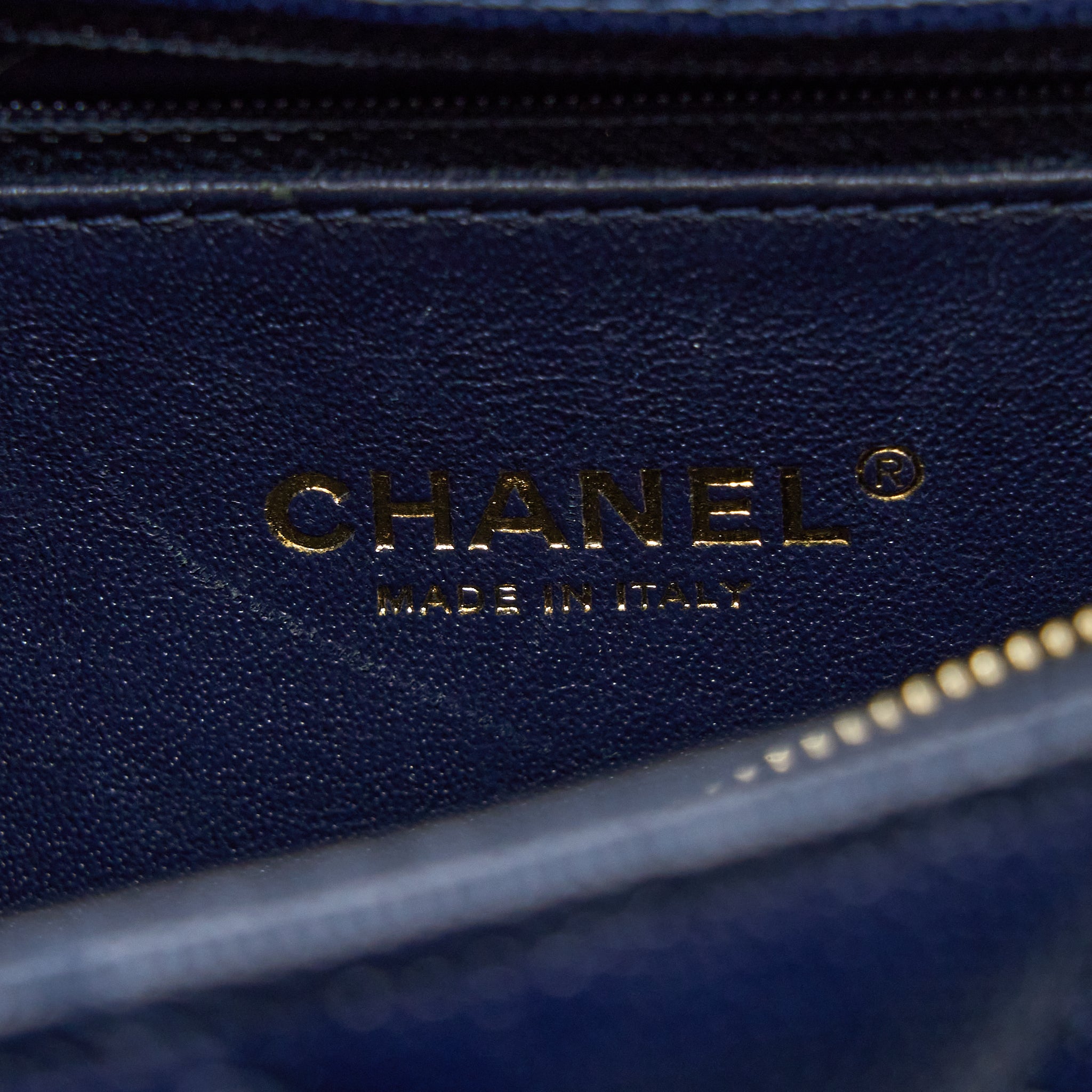 Chanel Medium Chevron Coco Handle Bag Caviar with Lizard Handle Navy Brushed