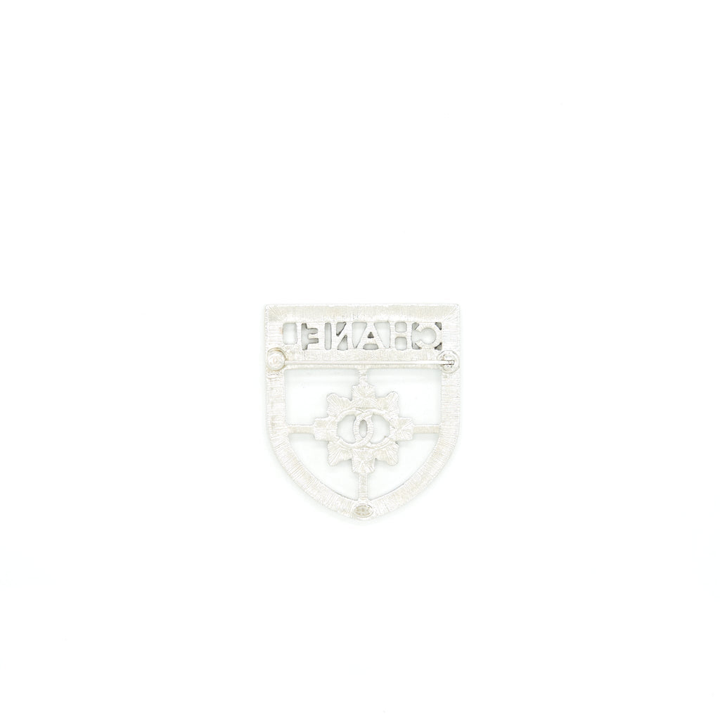 Chanel Shield Brooch With Crystals