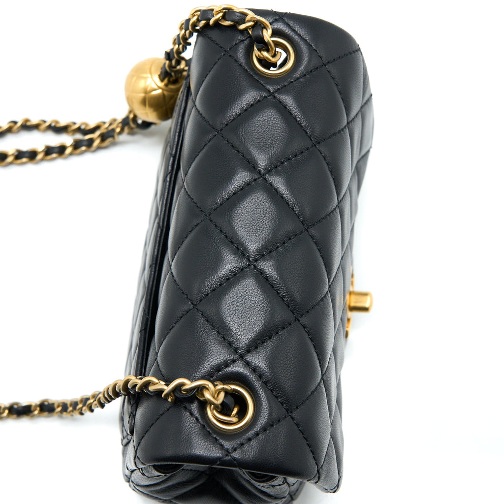 Chanel Pearl Crush Mini Square Flap Bag Lambskin Black  (Microchip)