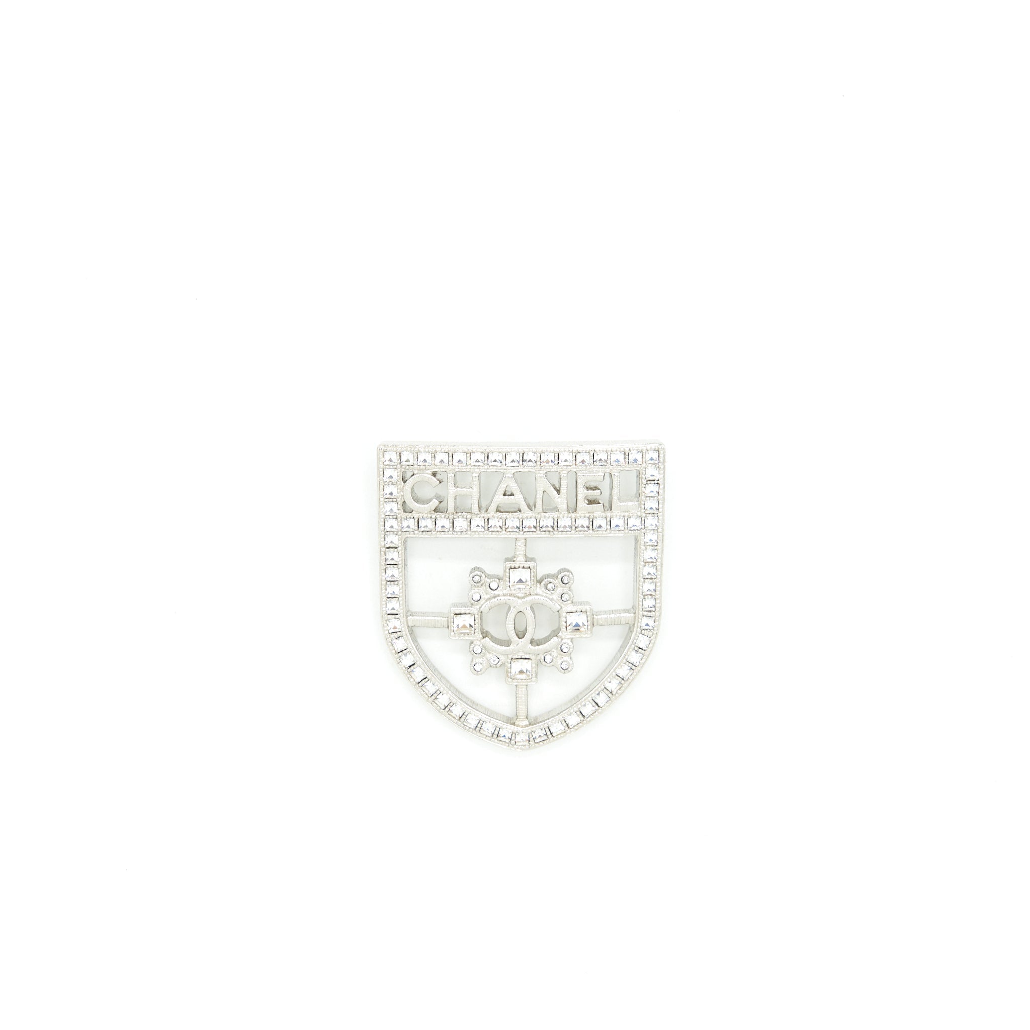 Chanel Shield Brooch With Crystals
