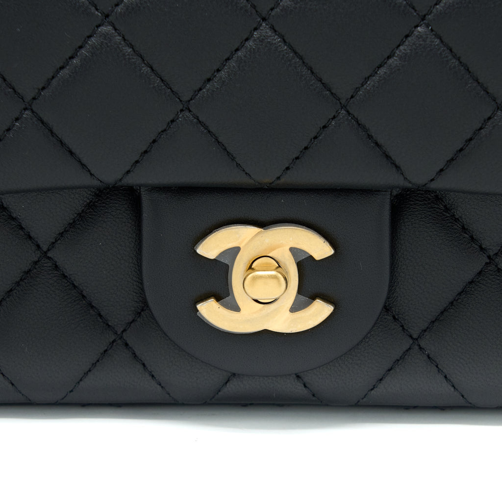 Chanel 23S Camellia Chain Mini Rectangular Lambskin Black Brushed  (Microchip)