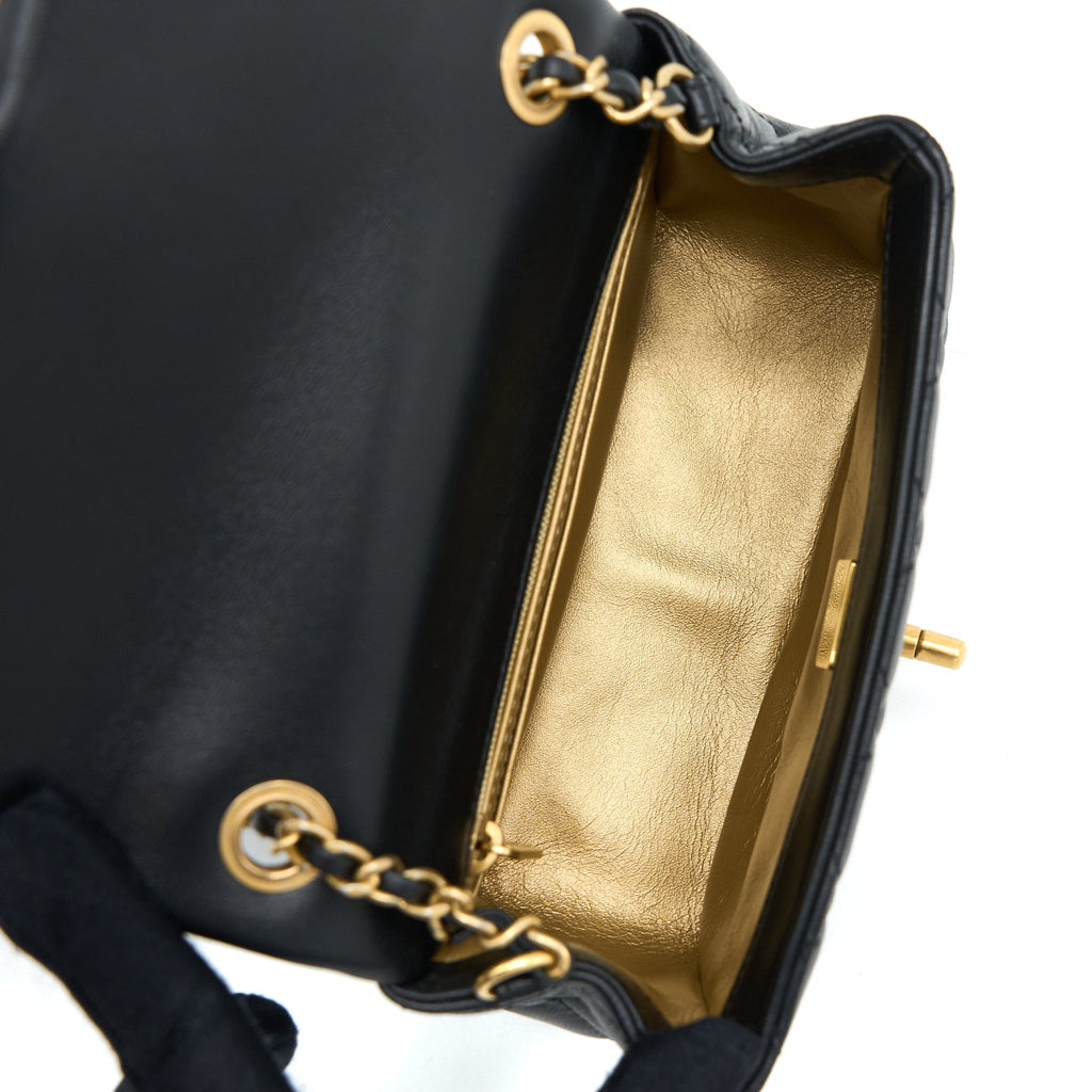 Chanel Pearl Crush Mini Square Flap Bag Lambskin Black  (Microchip)