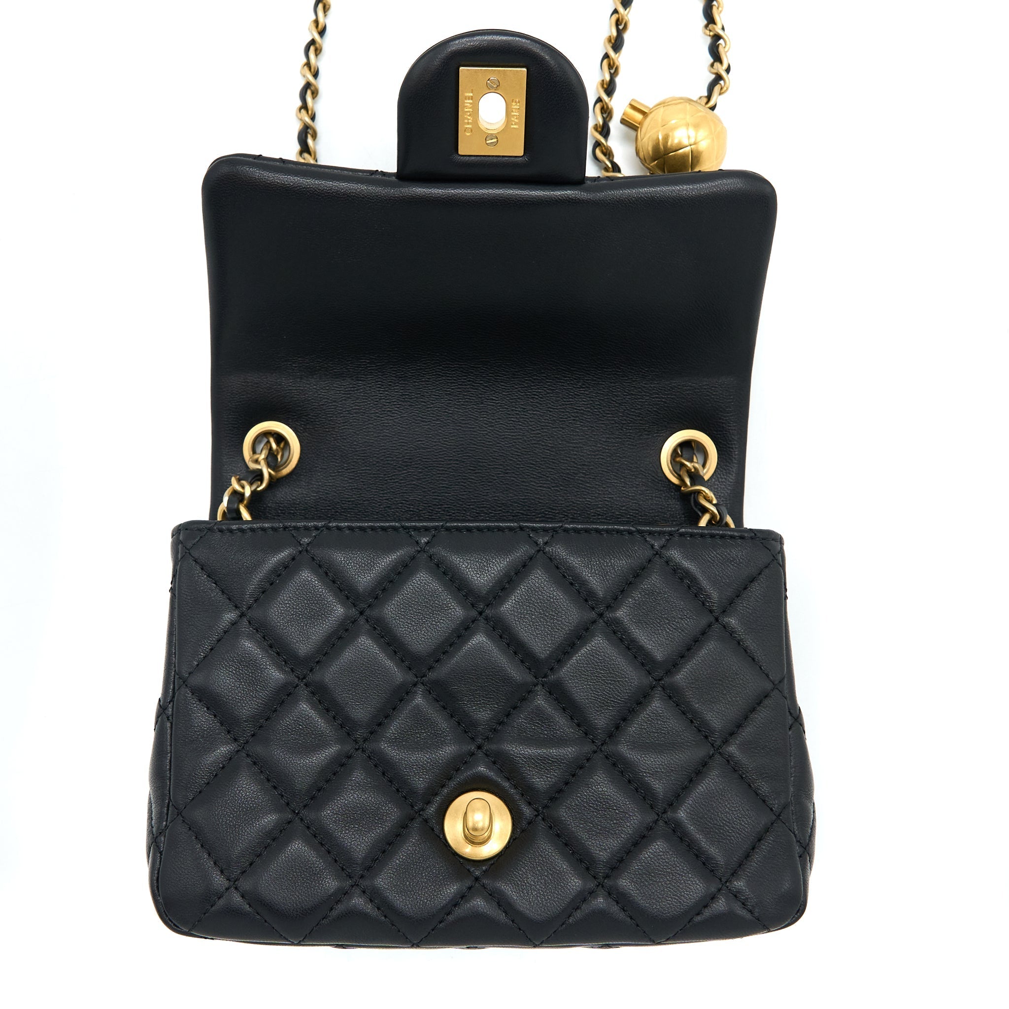 Chanel Pearl Crush Mini Square Flap Bag Lambskin Black  (Microchip)